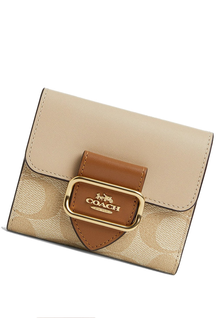 Coach Small Morgan Wallet In Blocked Signature Canvas - Light Brown