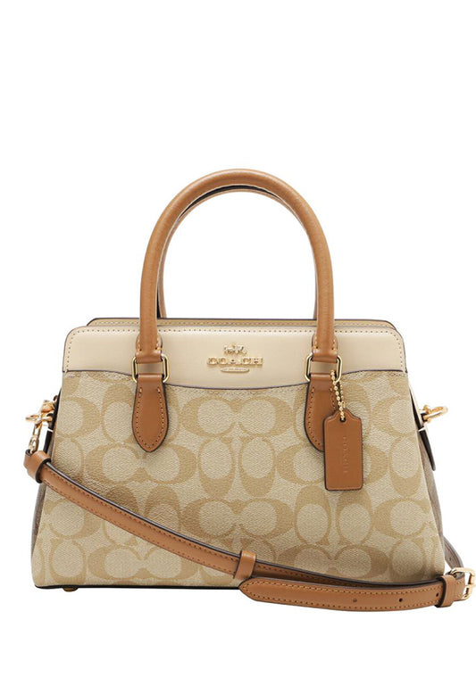 Coach Mini Darcie Carryall Bag In Blocked Signature Canvas - Light Brown