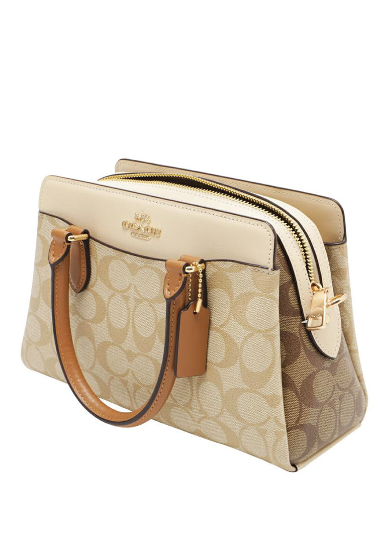 Coach Mini Darcie Carryall Bag In Blocked Signature Canvas - Light Brown