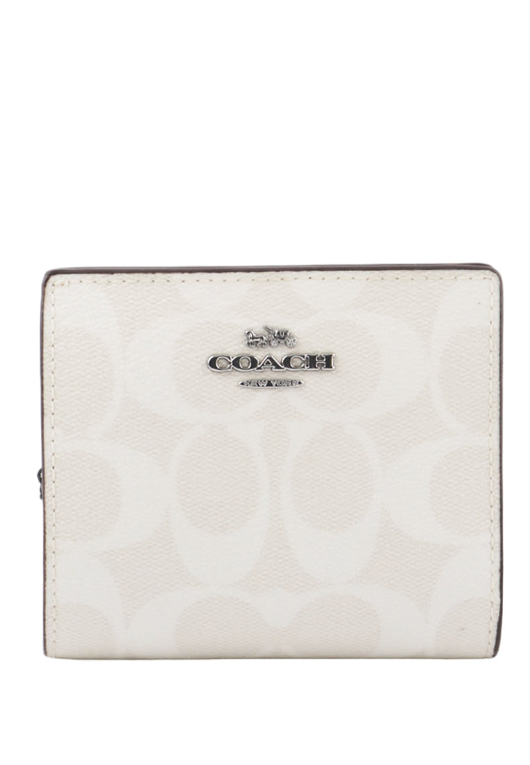 Coach Snap Wallet In Signature Canvas - Glacier White