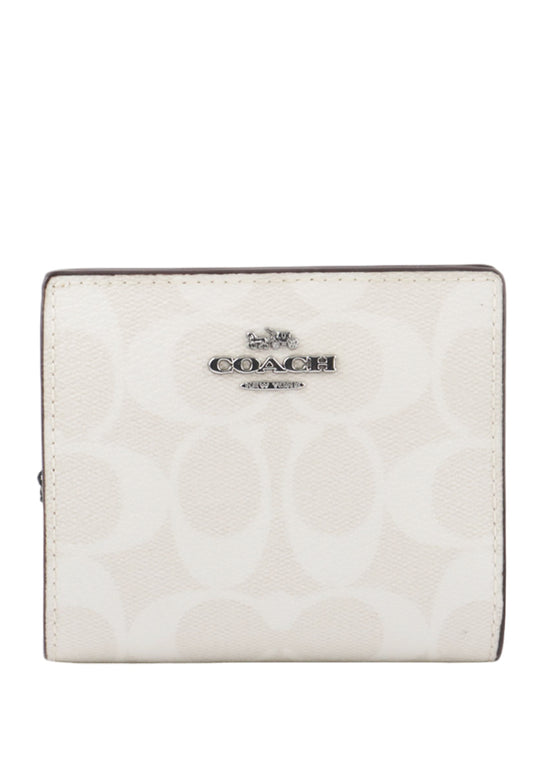 Coach Snap Wallet In Signature Canvas - Glacier White