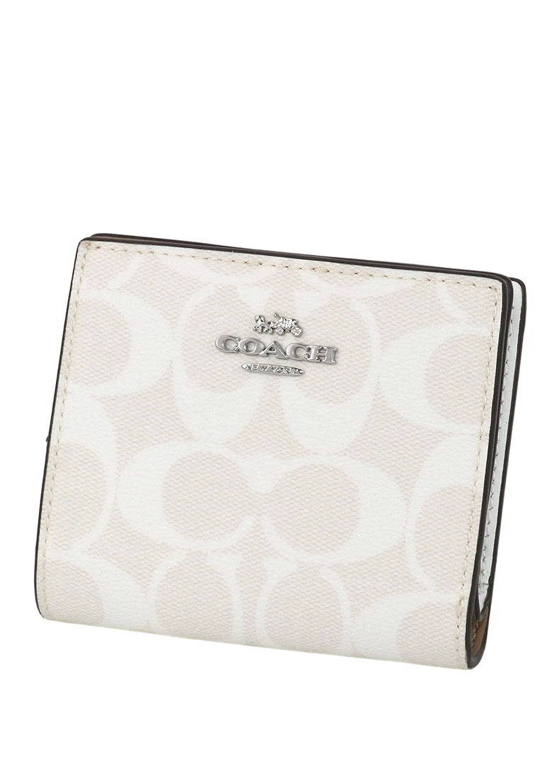 Coach Snap Wallet In Signature Canvas - Glacier White