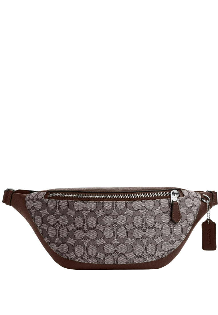 Coach Mens Warren Belt Bag In Signature Jacquard - Maple Brown