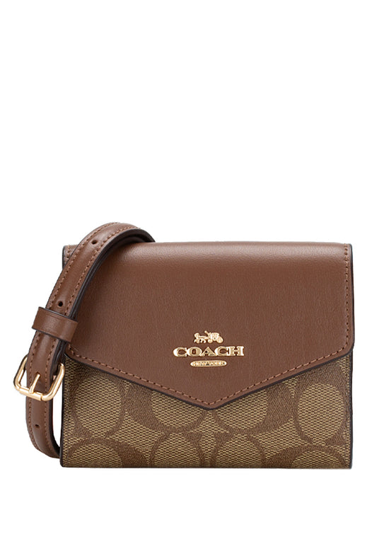 Coach Mini Envelope Wallet With Strap In Signature Canvas - Brown