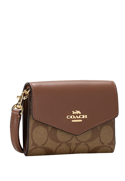 Coach Mini Envelope Wallet With Strap In Signature Canvas - Brown