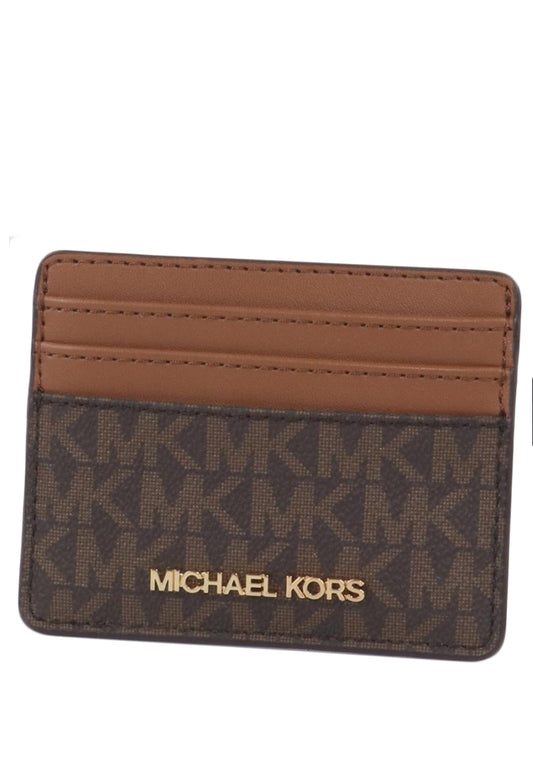 Michael Kors Jet Set Travel Large Logo and Leather Card Case - Brown