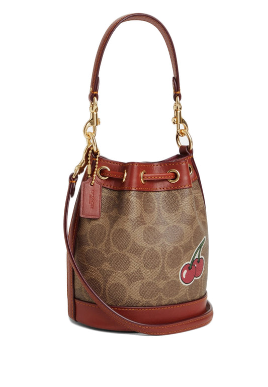 Coach Mini Bucket Bag In Signature Canvas With Sticker Print - Brown