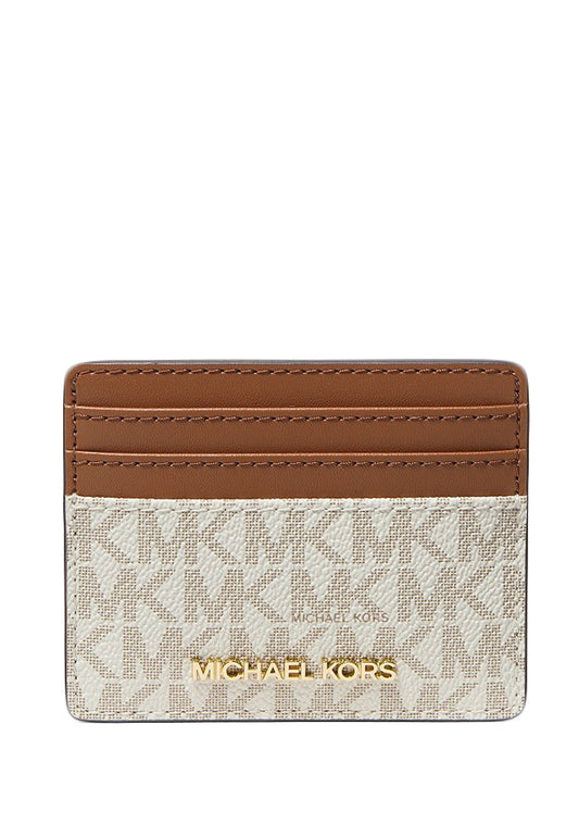 Michael Kors Jet Set Travel Large Logo and Leather Card Case - Vanilla