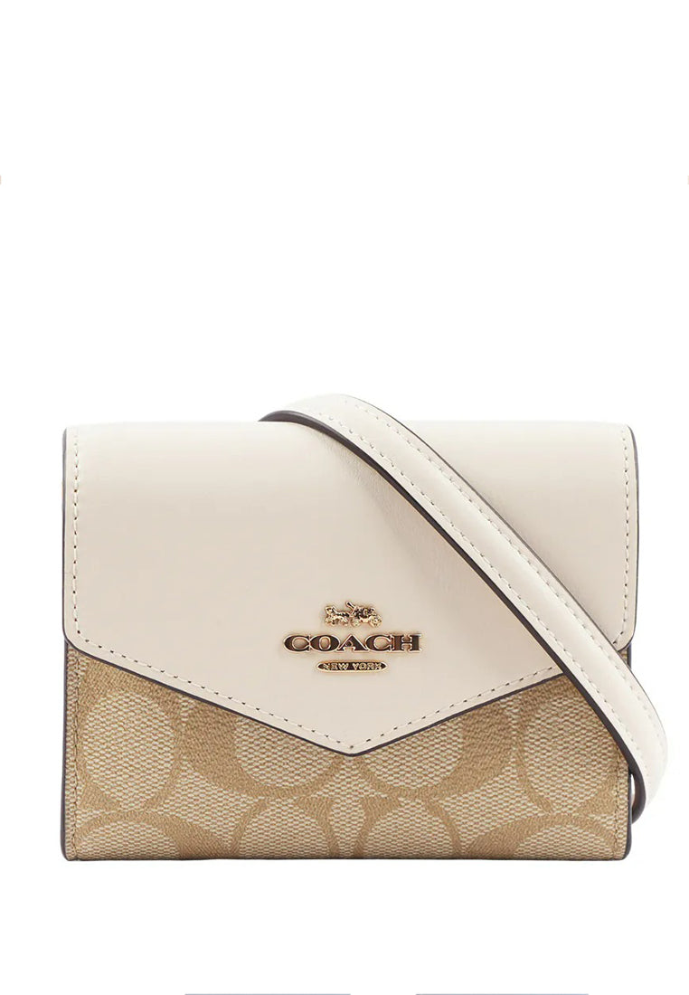 Coach Mini Envelope Wallet With Strap In Signature Canvas - Light Brown