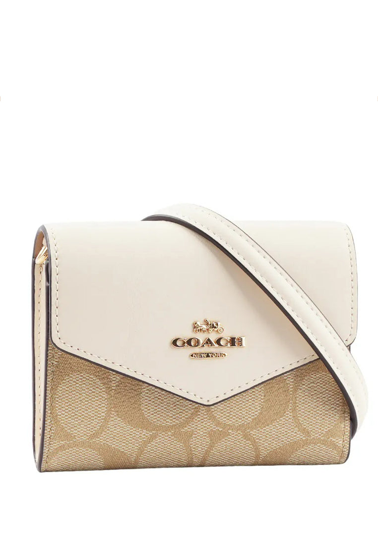 Coach Mini Envelope Wallet With Strap In Signature Canvas - Light Brown