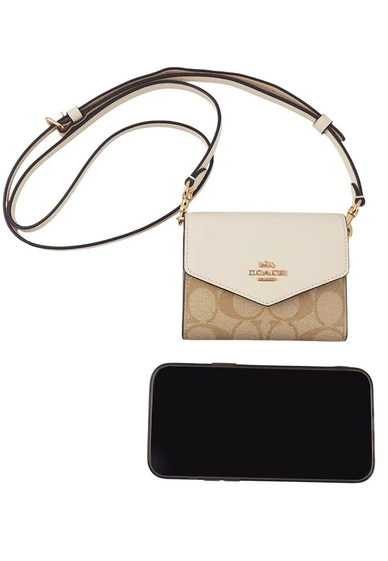 Coach Mini Envelope Wallet With Strap In Signature Canvas - Light Brown