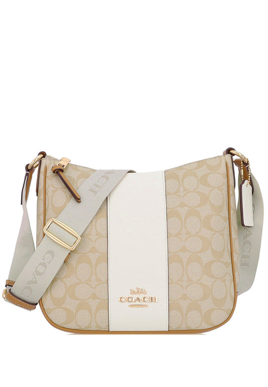 Coach Ellie File Bag In Signature Canvas With Stripe - Light Brown/White