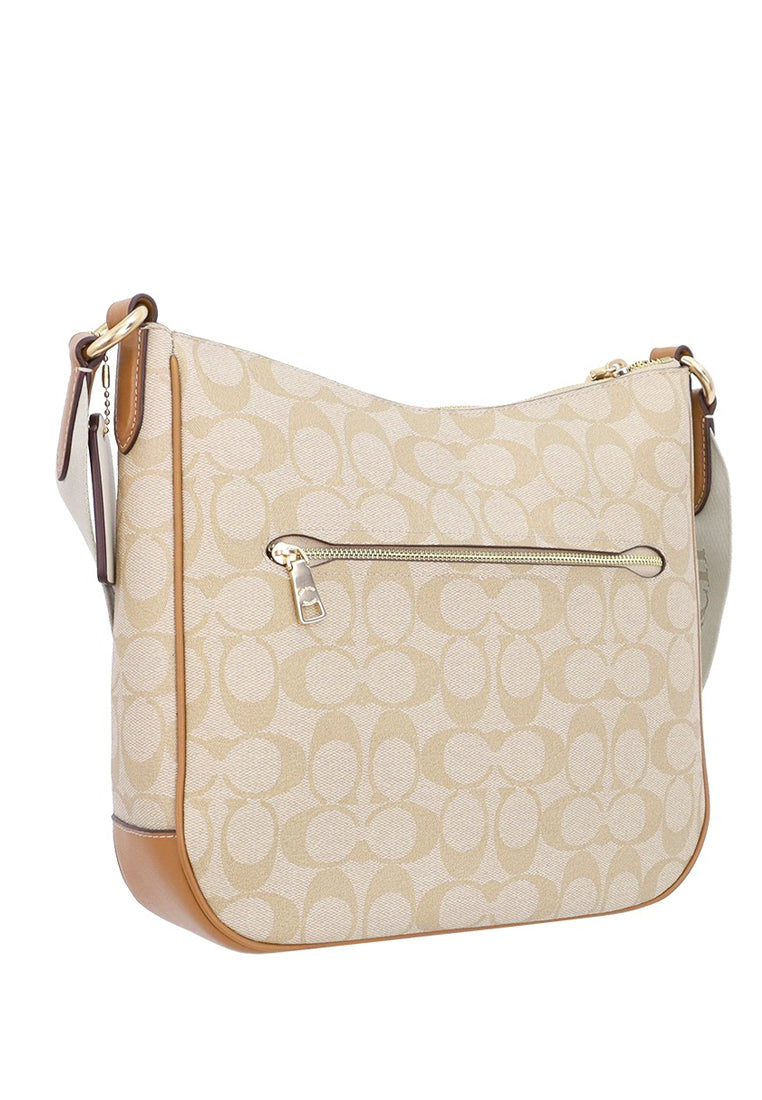 Coach Ellie File Bag In Signature Canvas With Stripe - Light Brown/White