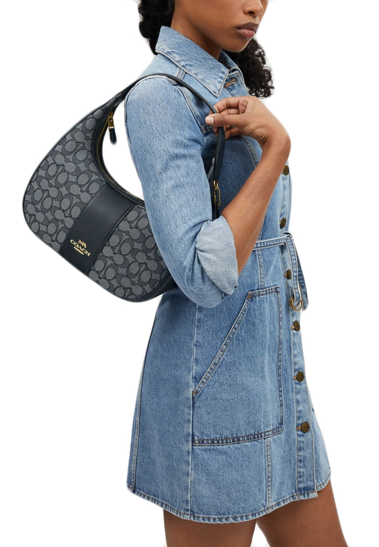 Coach Carmen Shoulder Bag In Signature Jacquard - Midnight Navy