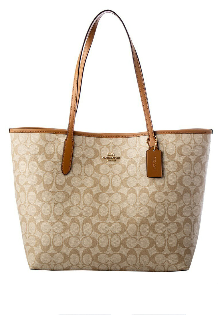 Coach City Tote In Signature Canvas - Light Brown