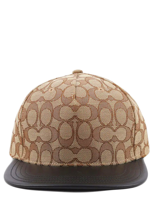 Coach Mens Signature Jacquard Flat Brim Hat - Brown