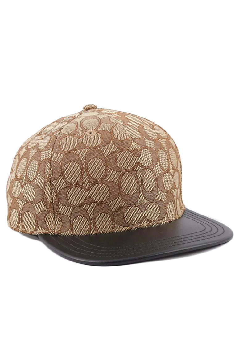 Coach Mens Signature Jacquard Flat Brim Hat - Brown