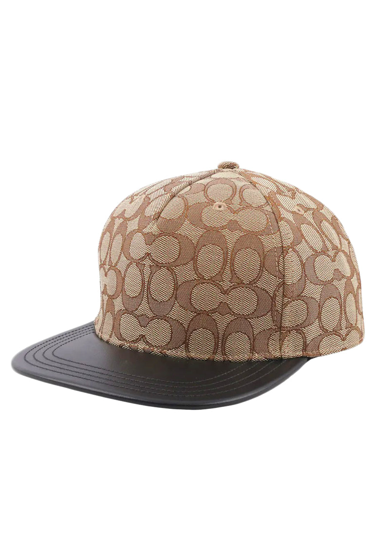 Coach Mens Signature Jacquard Flat Brim Hat - Brown