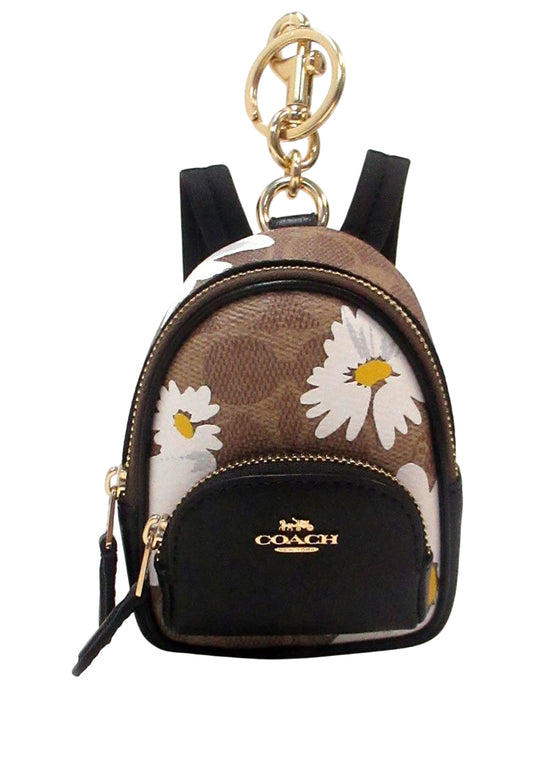 Coach Mini Court Backpack Bag Charm In Signature Canvas With Floral Print - Brown/Multi