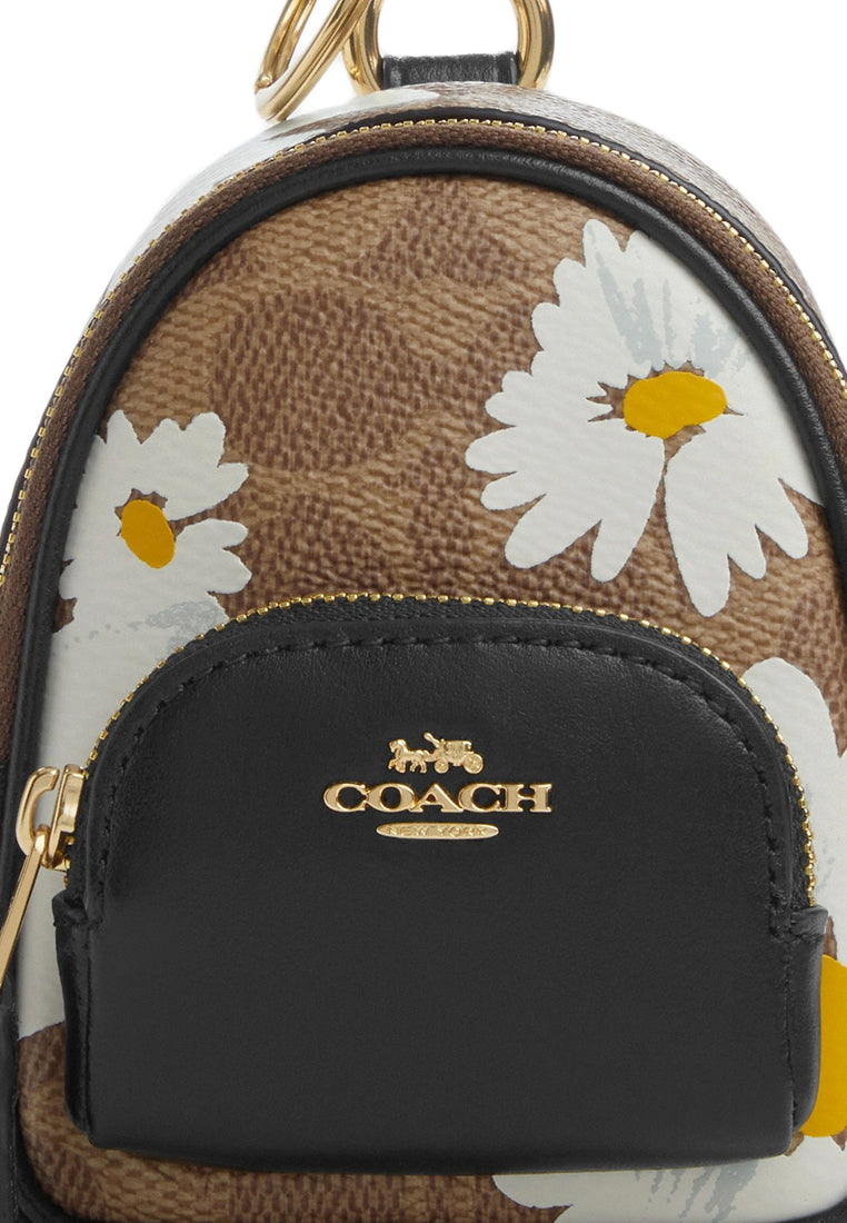 Coach Mini Court Backpack Bag Charm In Signature Canvas With Floral Print - Brown/Multi