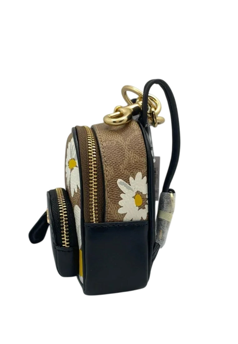 Coach Mini Court Backpack Bag Charm In Signature Canvas With Floral Print - Brown/Multi