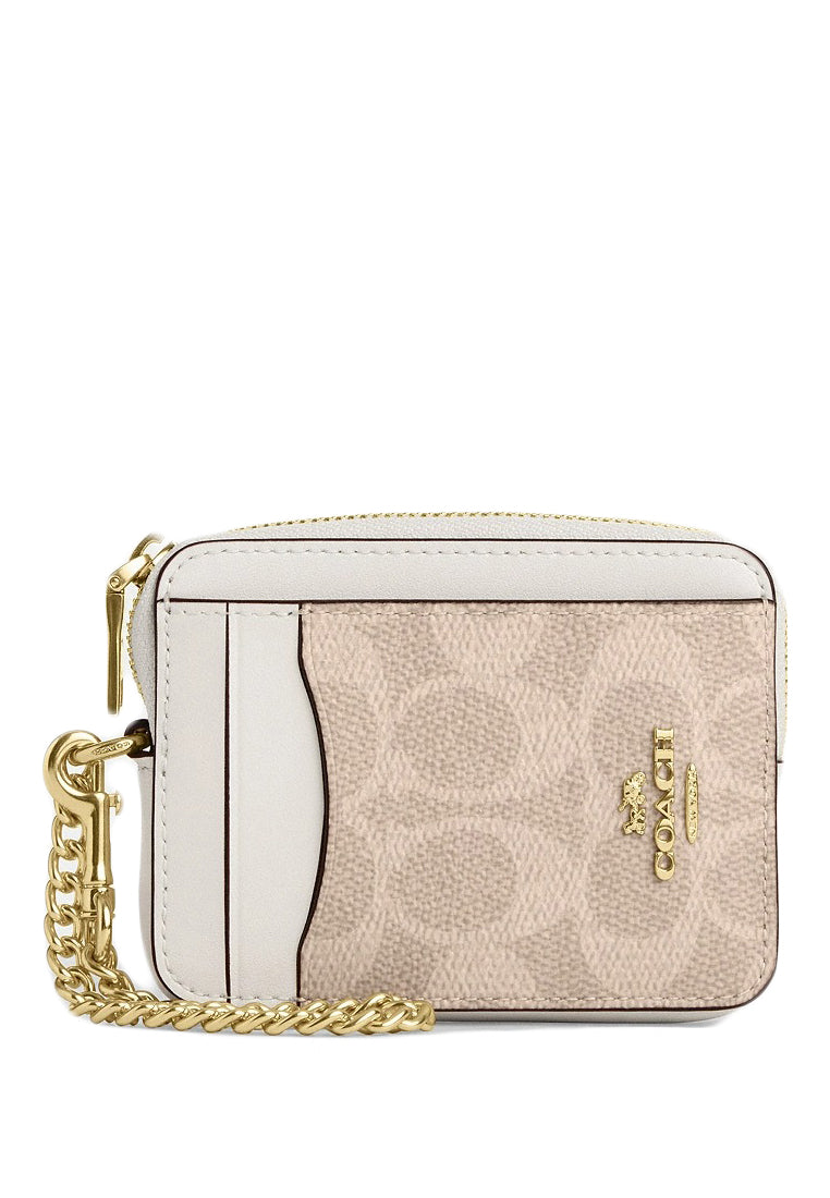 Coach Zip Card Case In Signature Canvas - Sand White