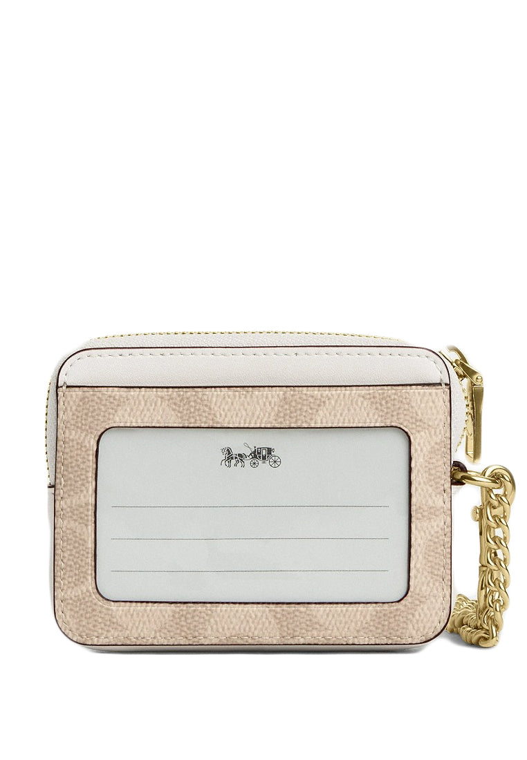 Coach Zip Card Case In Signature Canvas - Sand White