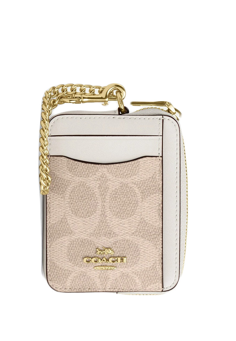 Coach Zip Card Case In Signature Canvas - Sand White