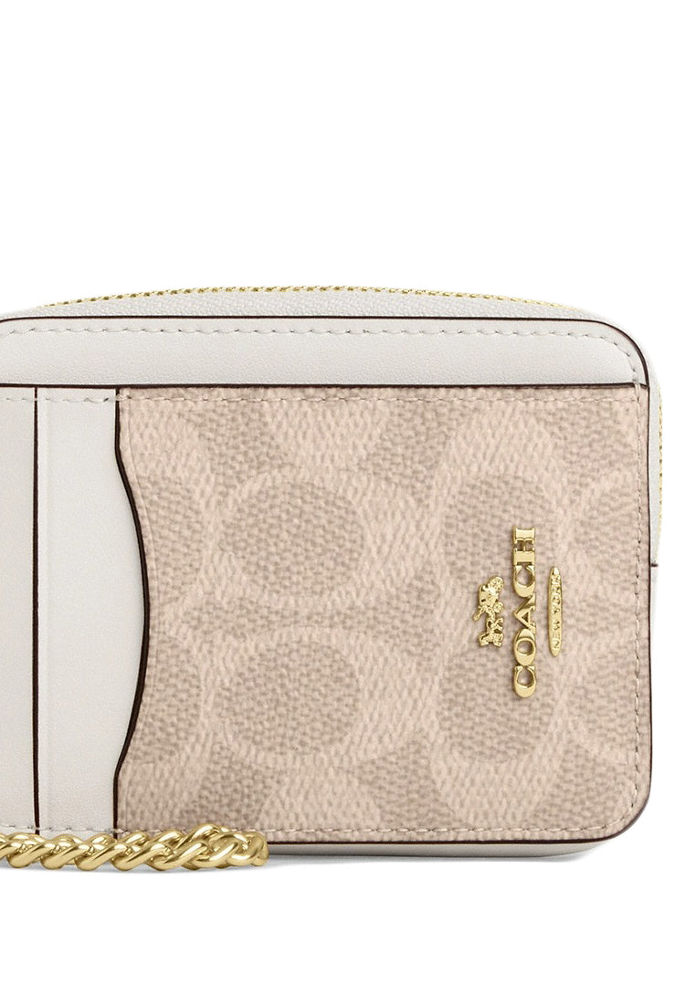 Coach Zip Card Case In Signature Canvas - Sand White