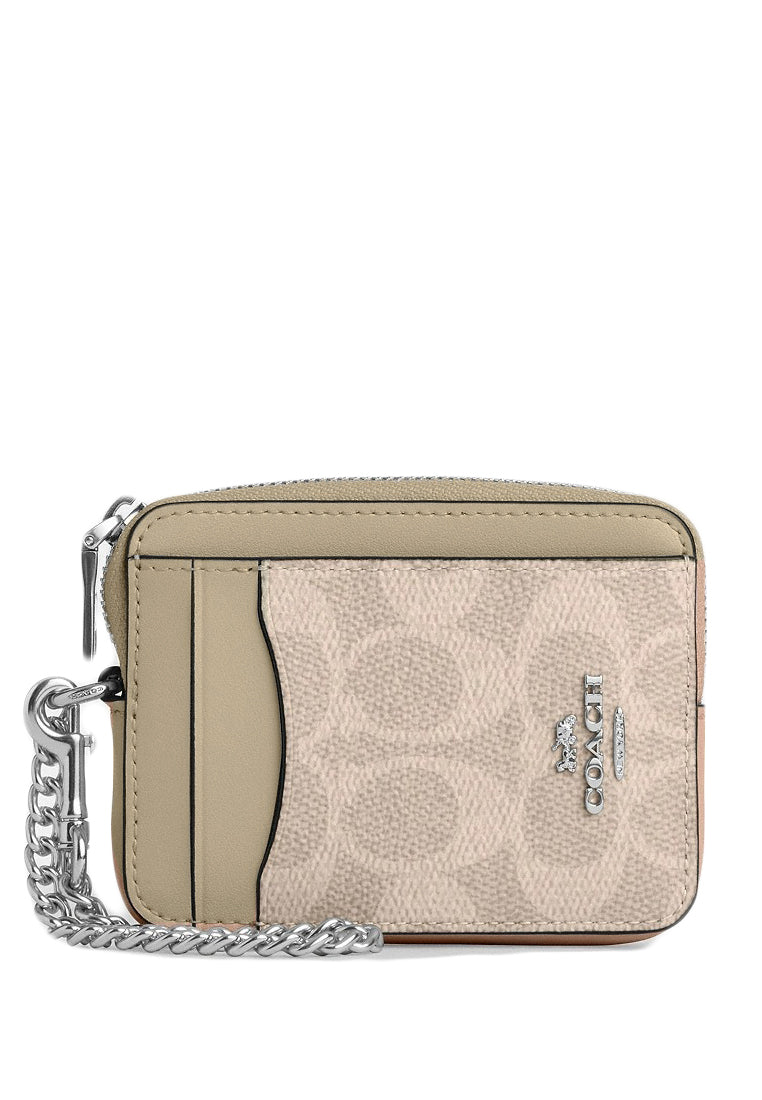 Coach Zip Card Case In Signature Canvas - Sand Taupe