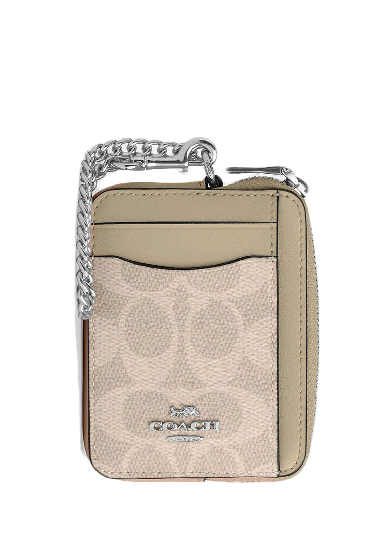 Coach Zip Card Case In Signature Canvas - Sand Taupe