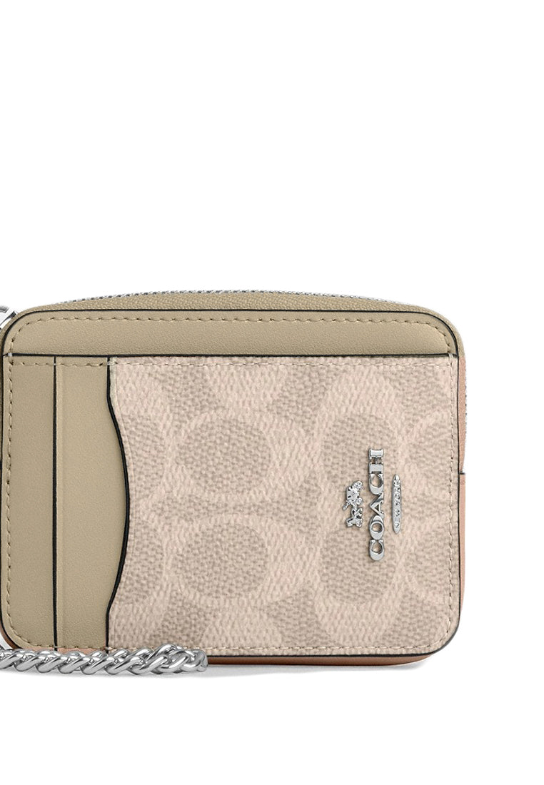 Coach Zip Card Case In Signature Canvas - Sand Taupe