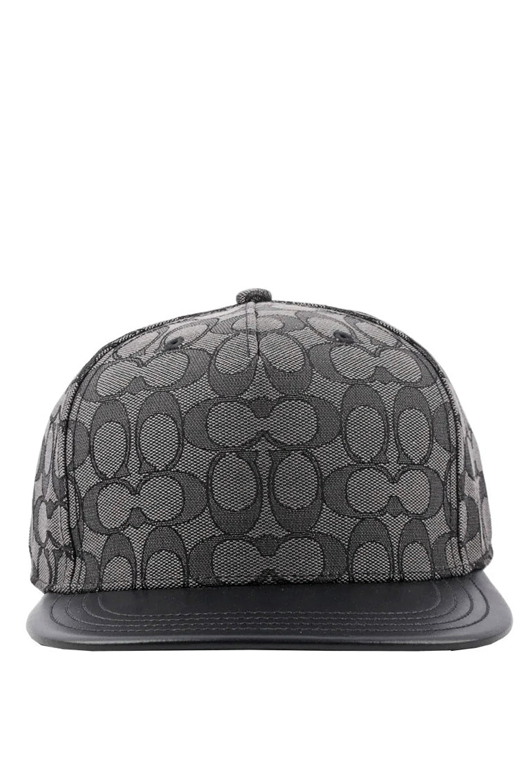 Coach Mens Signature Jacquard Flat Brim Hat - Black