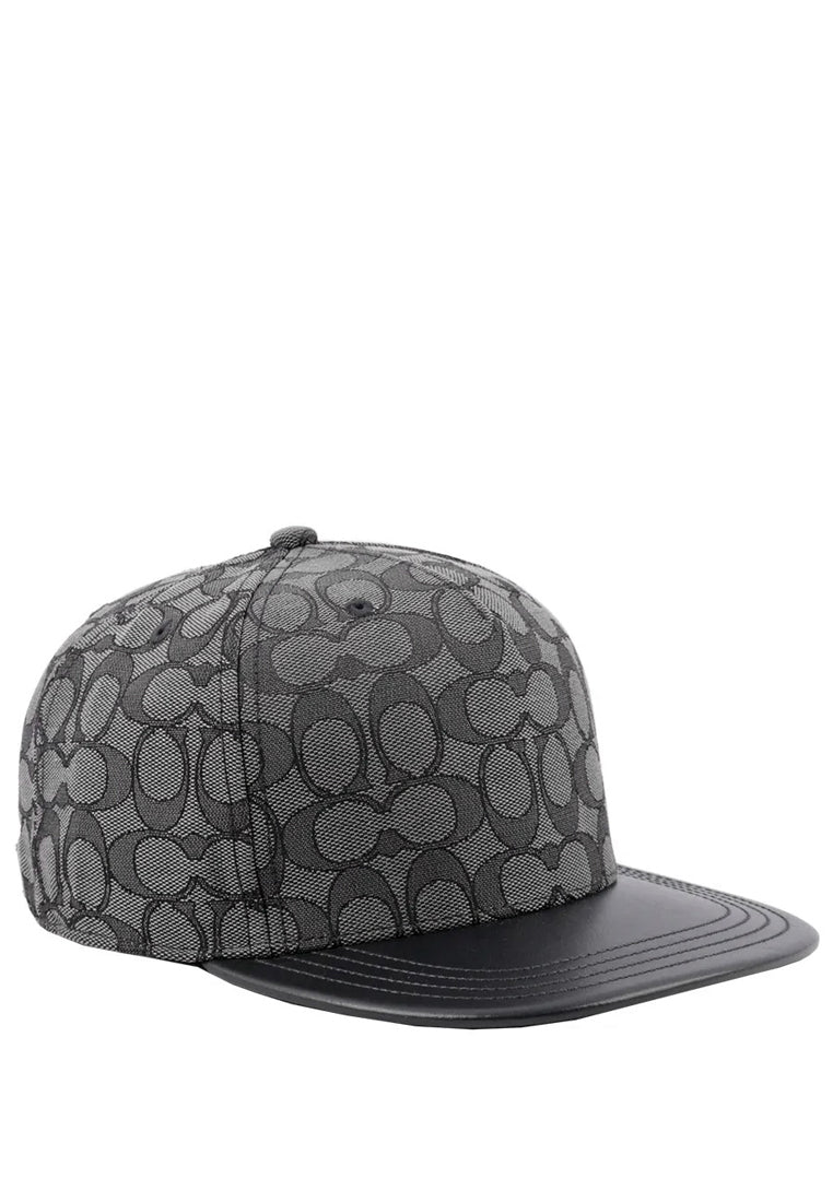 Coach Mens Signature Jacquard Flat Brim Hat - Black