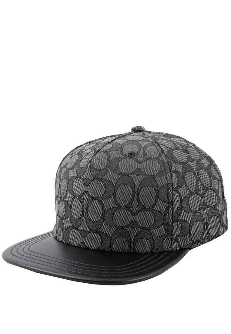 Coach Mens Signature Jacquard Flat Brim Hat - Black