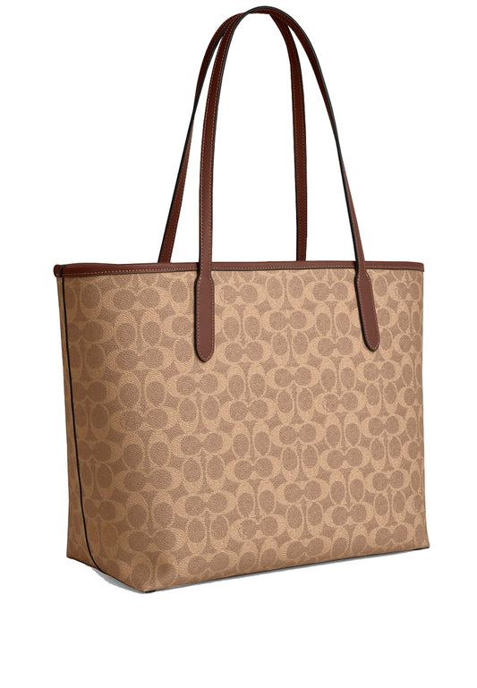 Coach City Tote Bag In Signature Canvas - Tan Brown