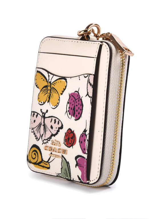 Coach Zip Card Case With Creature Print - White/Multi