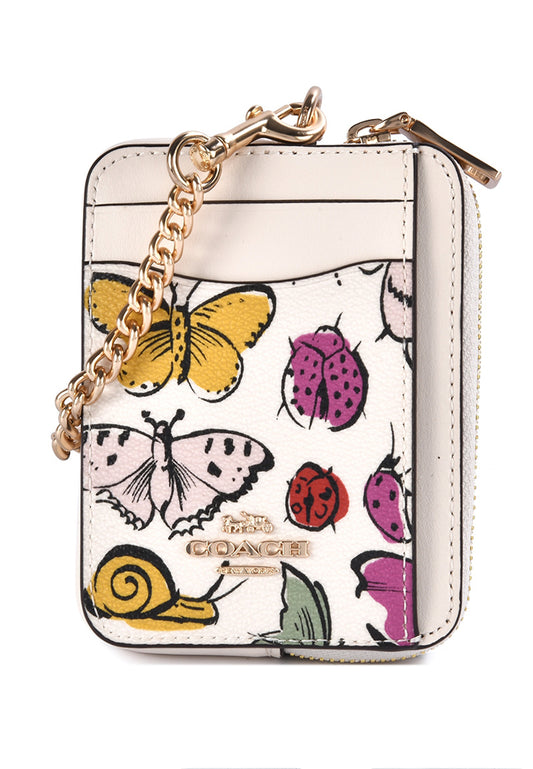 Coach Zip Card Case With Creature Print - White/Multi