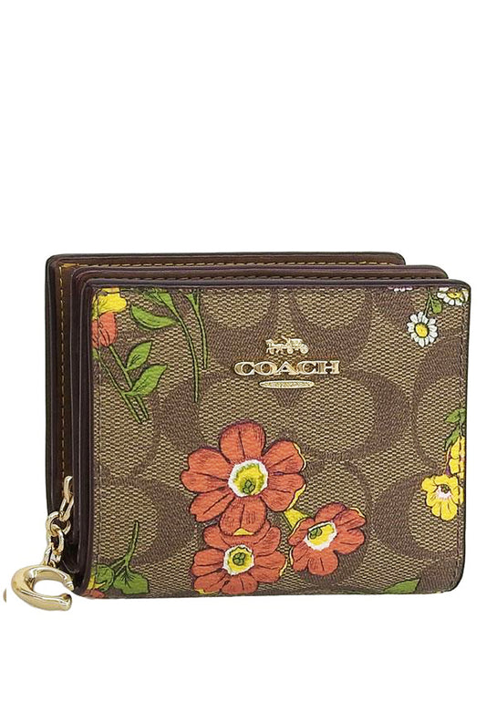 Coach Snap Wallet In Signature Canvas With Floral Print - Brown